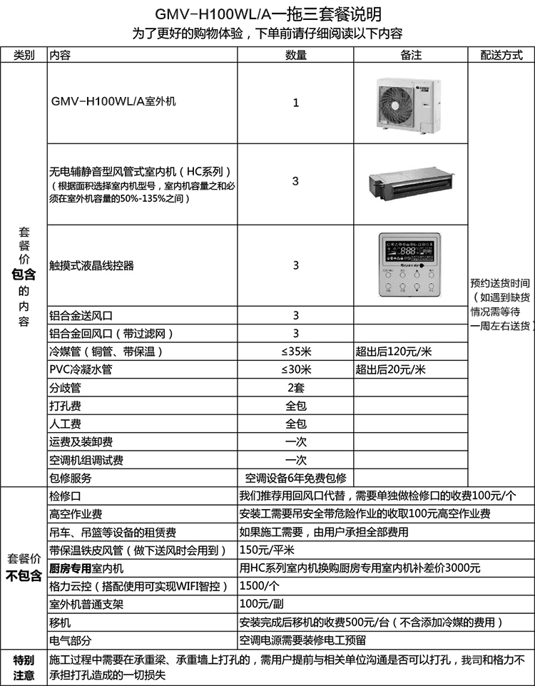 格力(gree) star系列家用多联机中央空调 一拖三适用70-90㎡ gmv-h100