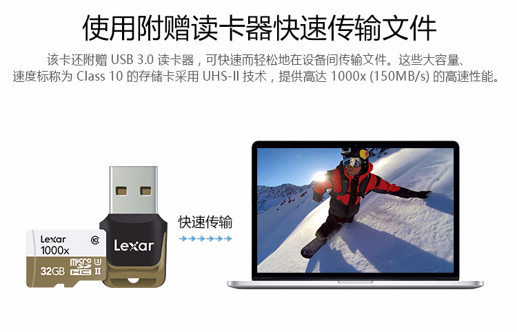 雷克沙Lexar TF卡128GB 1000X读150MB/s写45MB/s无人机运动相机手机存储卡(配读卡器)