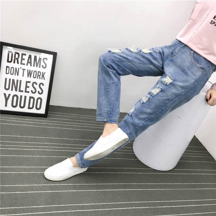 魅言魅语新款牛仔裤女宽松小直通裤大码长裤子