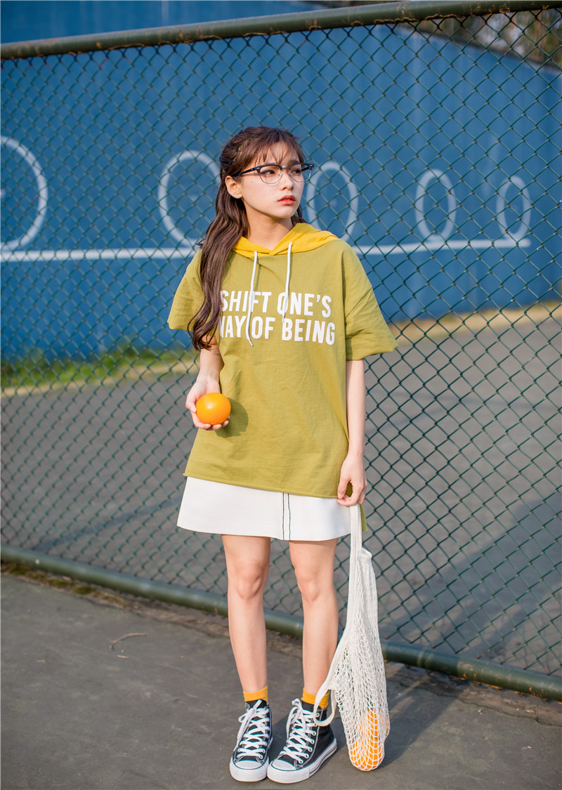 娇米诗2017夏季韩版新款中长款连帽印花宽松