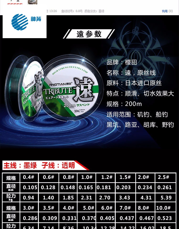 神斧200米鱼线钓线主线子线渔线海杆线进口线2号3号4号2.5号6号7号8号