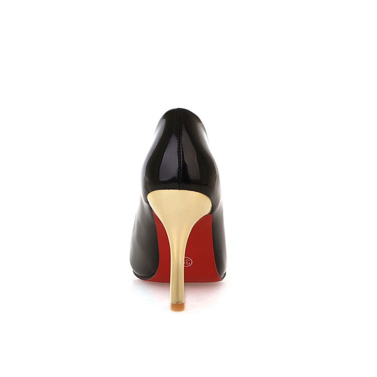 性感亮漆皮黑白色细跟高跟鞋春秋女头浅口套脚