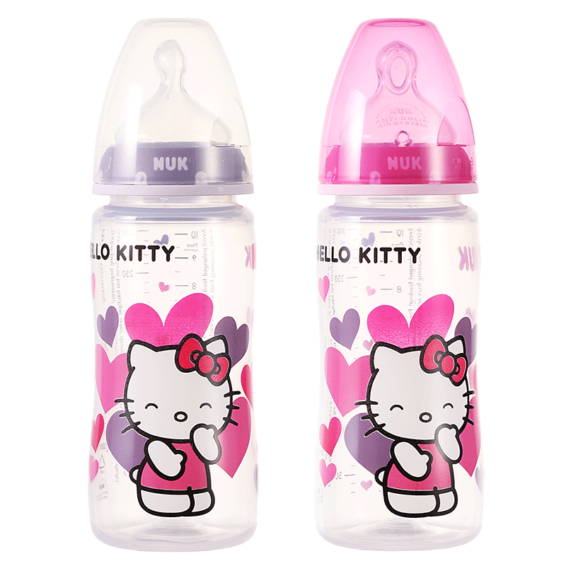 NUK300ML宽口PP彩色Hello Kitty印花奶瓶2支装（带初生型硅胶中圆孔奶嘴）