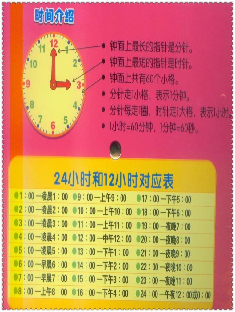 欢乐宝宝认时钟 软糖糖 24小时和12小时对应表时间介绍 3-5-6岁幼儿
