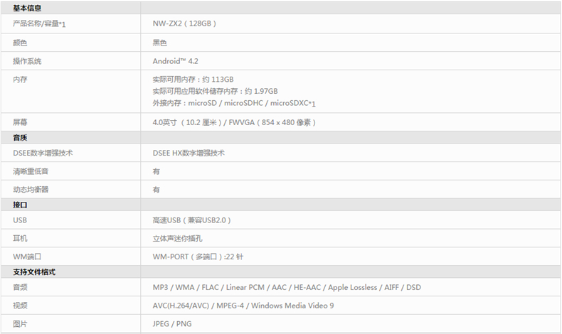 索尼(SONY)智能影音播放器NW-ZX2(黑色)无损