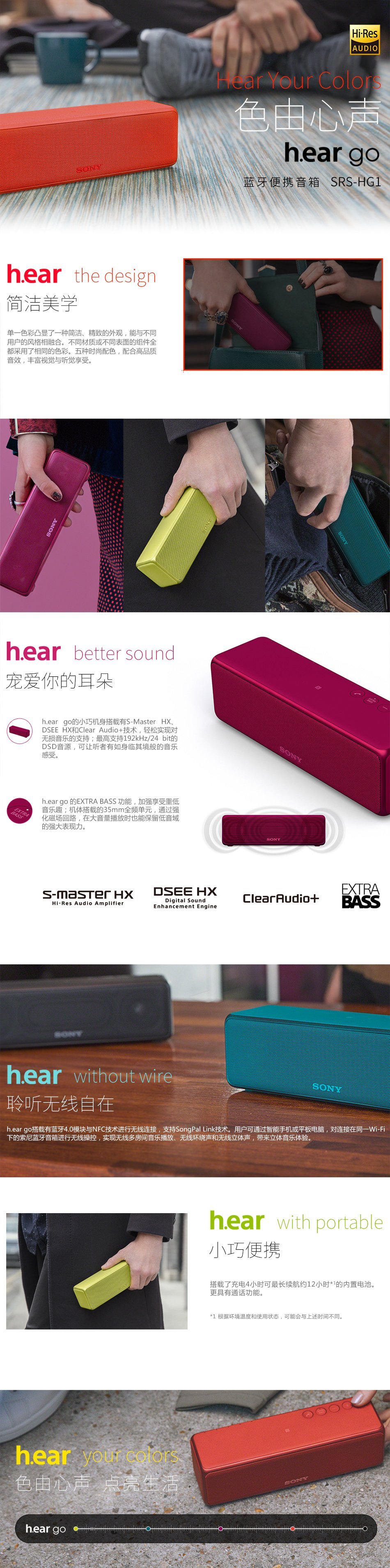 索尼(SONY) h.ear go SRS-HG1/LM 重低音无线蓝牙便携音箱 翠绿