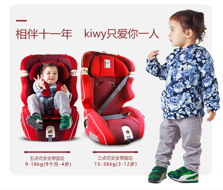 kiwy原装进口宝宝汽车儿童安全座椅isofix硬接口 9个月-12岁 无敌浩克 至尊红