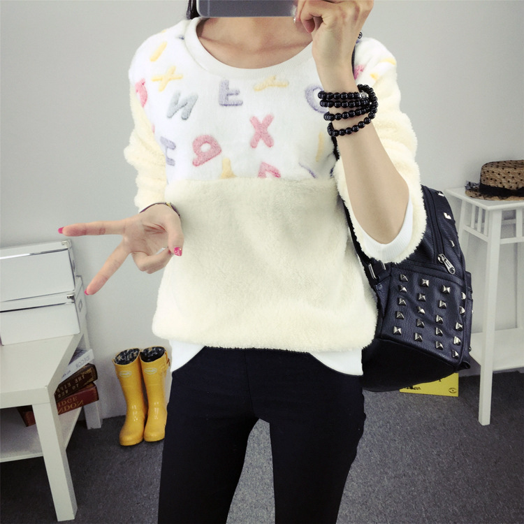 韩雪青青2016新款保暖打底加绒圆领毛衣女上