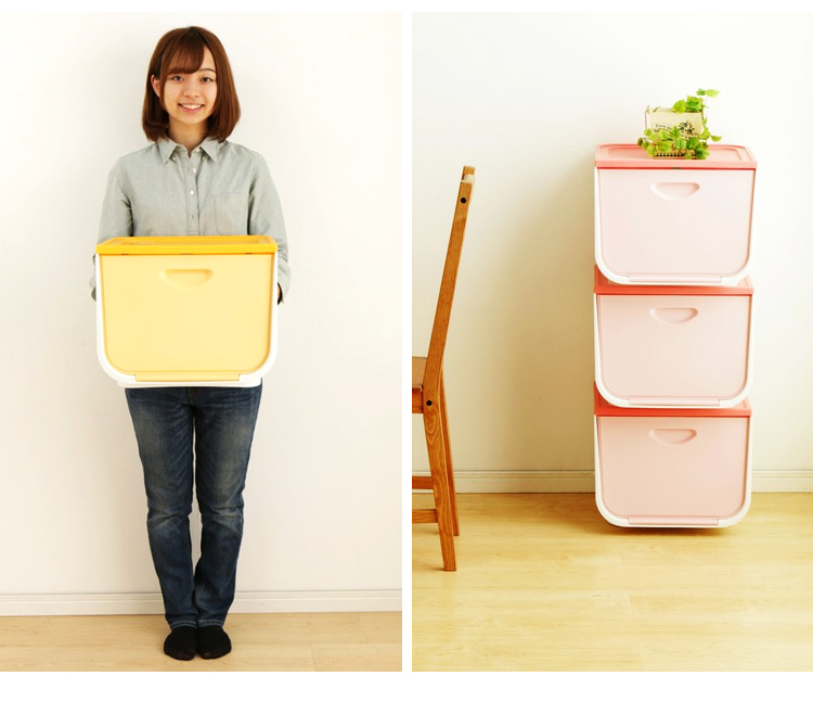 爱丽思(IRIS) 日本前开式塑料收纳箱 塑料翻盖整理箱大号叠加储物箱 粉色M码