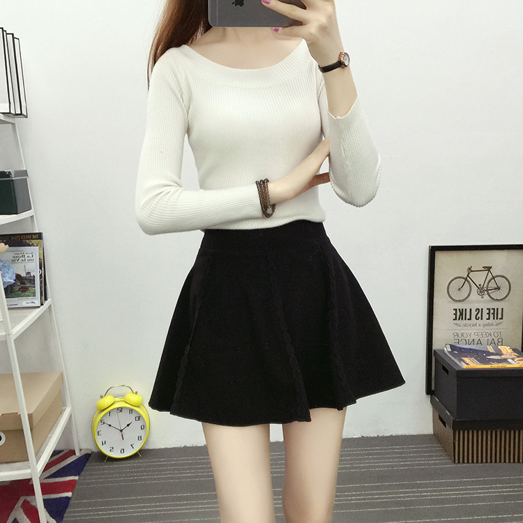 魅言魅语2017实拍#学院风秋冬季毛呢百褶半身