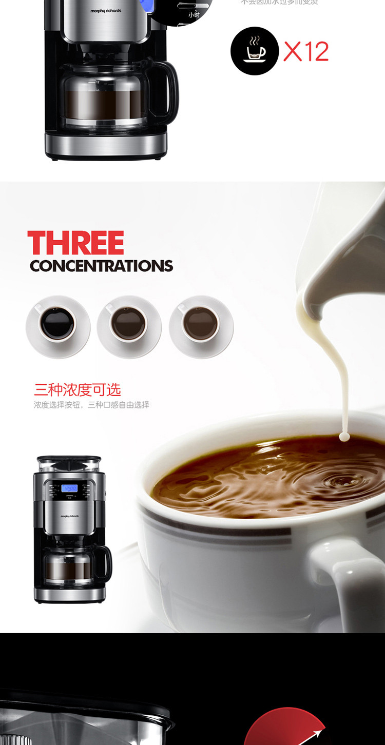 英国摩飞（Morphyrichards）MR1025咖啡机 全自动磨豆 家用办公室咖啡壶