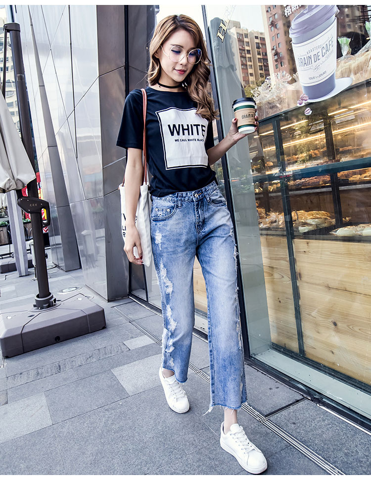 魅言魅语2017新款春夏季女牛仔阔腿裤直筒裤