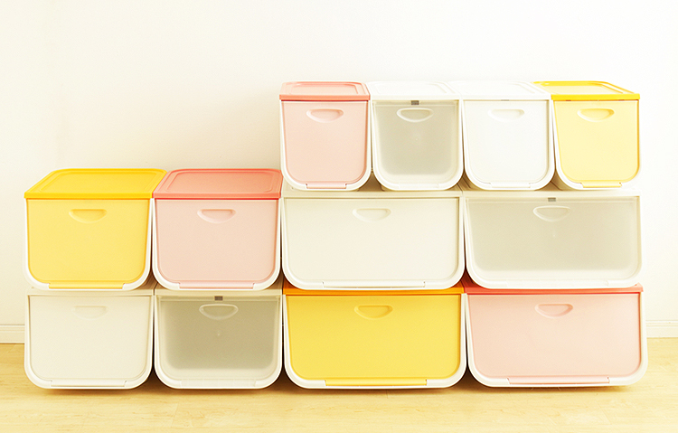 爱丽思(IRIS) 日本前开式塑料收纳箱 塑料翻盖整理箱大号叠加储物箱 黄色L码