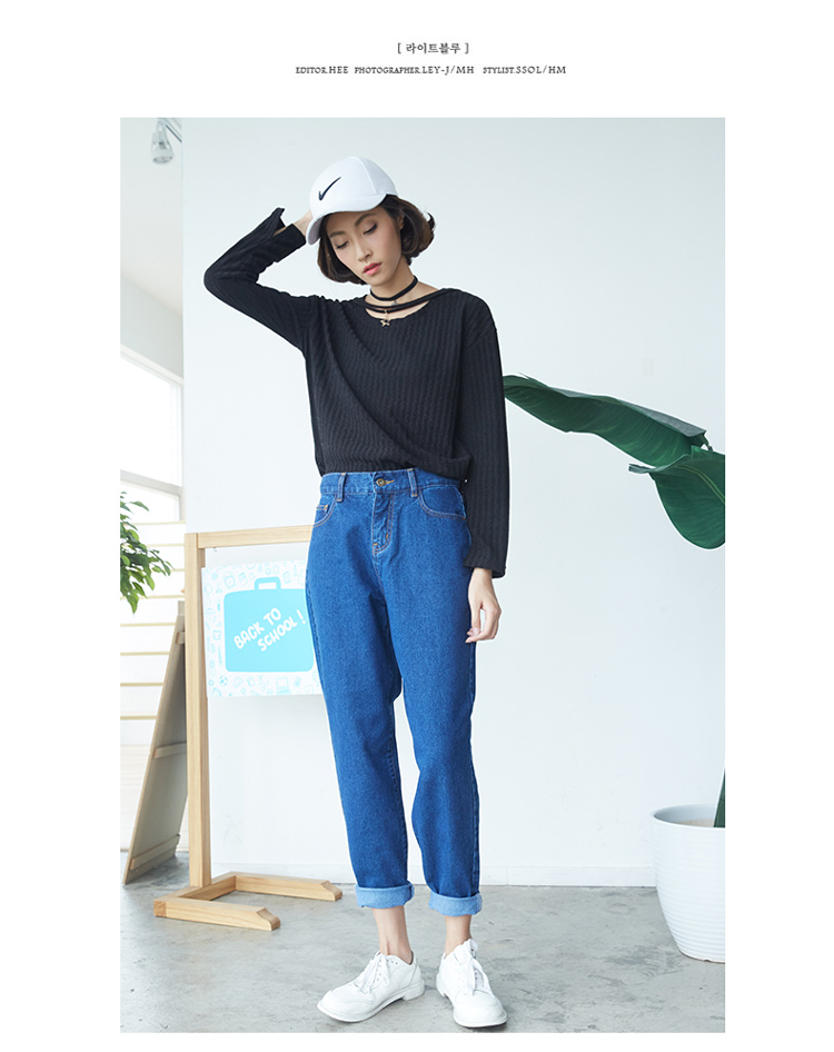 原宿风牛仔裤女宽松阔腿裤风阔脚腰九分裤韩版