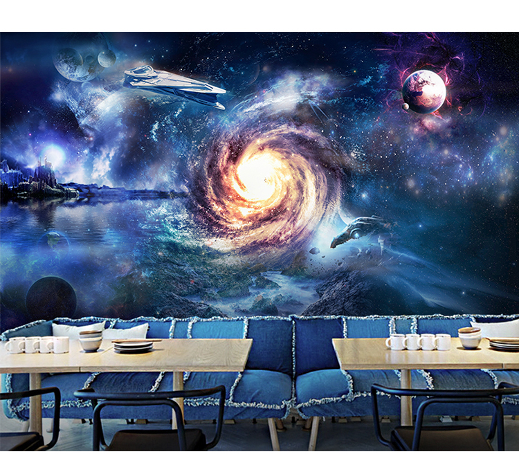 3d星空科幻墙纸太空星球主题酒吧ktv个性包间背景墙壁纸大型壁画壹德