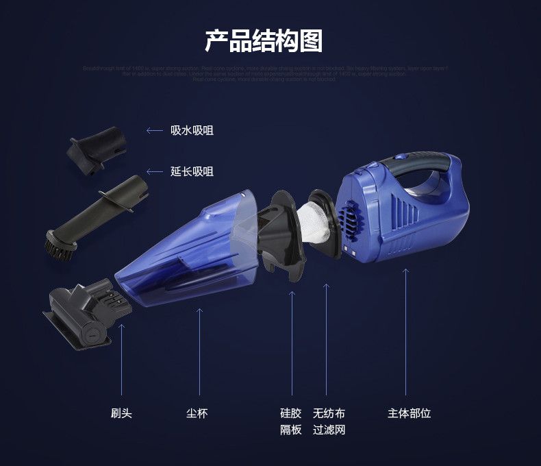 苏泊尔（SUPOR）吸尘器XCL05B08A-65手持 无线 除螨除尘吸水 深蓝色