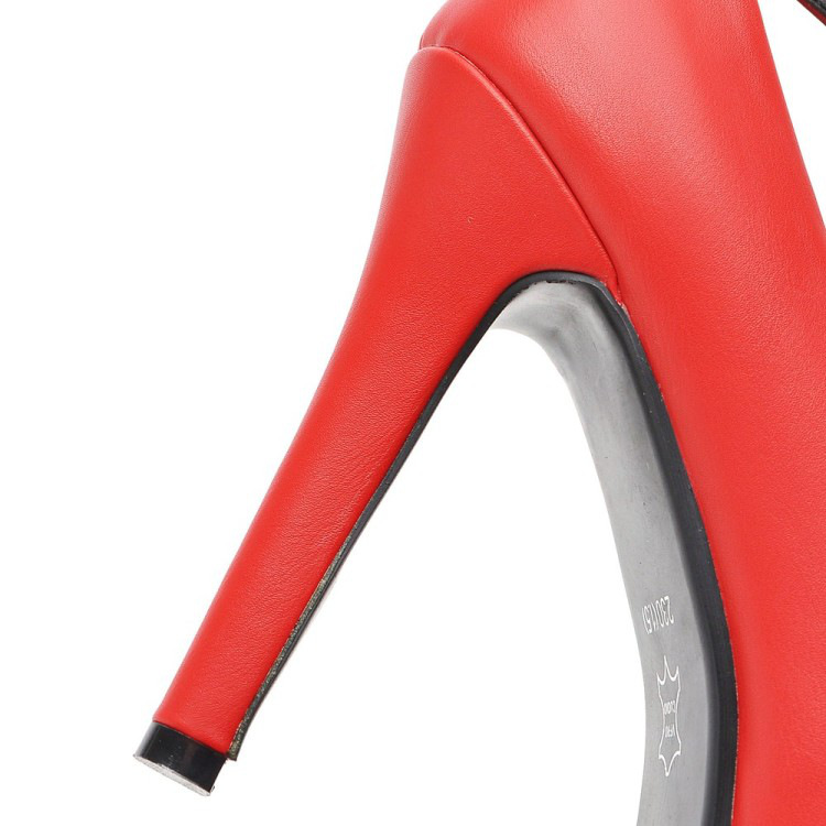 性感黑色12cm一字扣带细跟高跟鞋女圆头防水