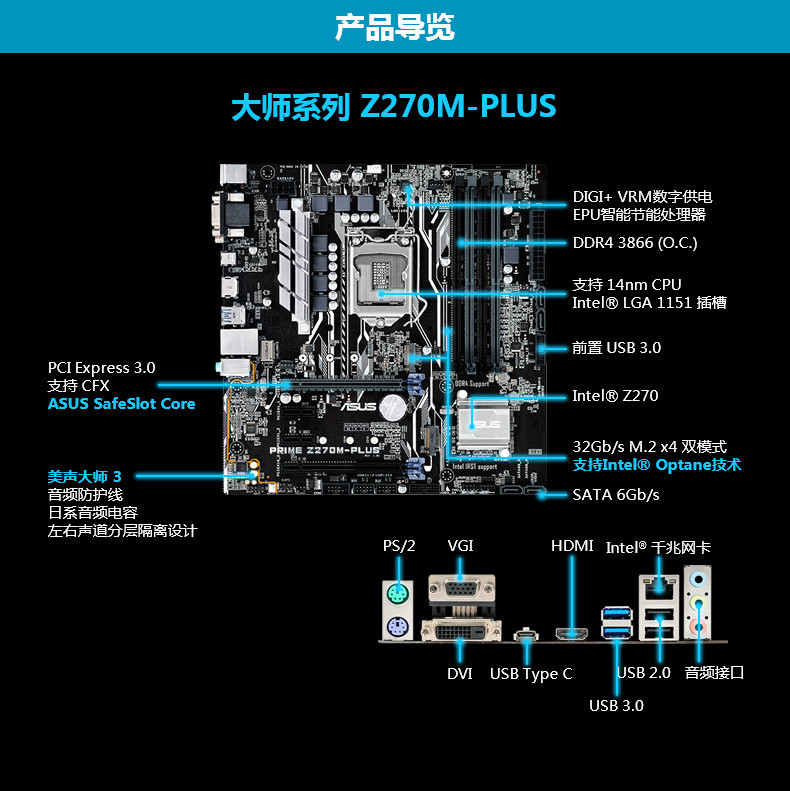 华硕z270ar主板接线图,华硕z270ar主板图解 华硕asusprimez270mplus台式机电脑主板matx支持7700k