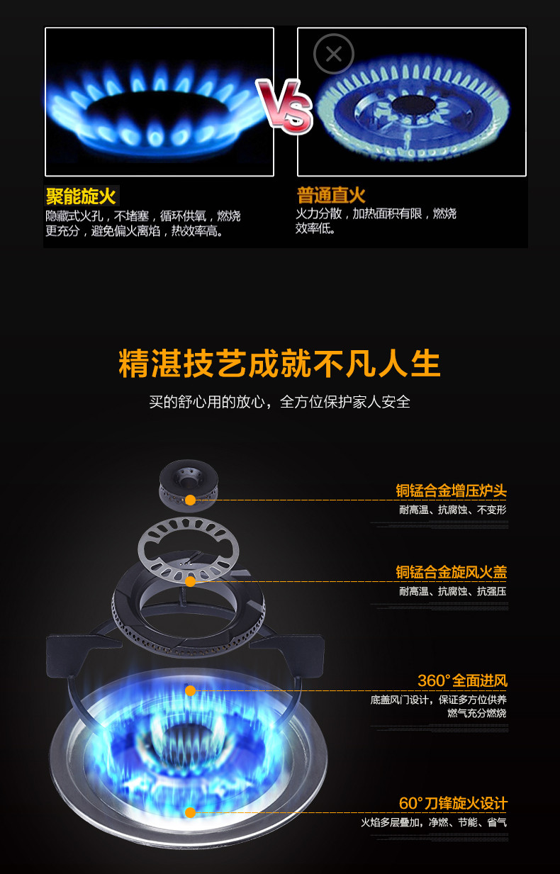 USATON/阿诗丹顿嵌入式燃气灶具JZY-A659B液化气