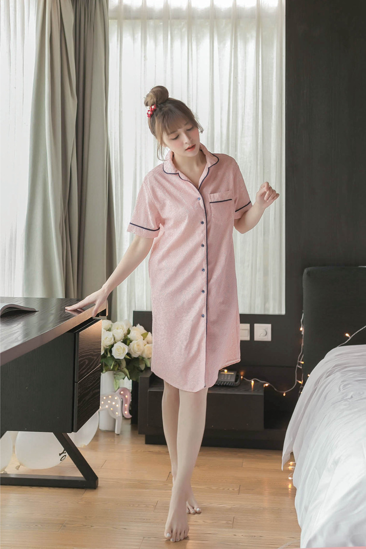 性感衬衫睡衣女夏季冰丝韩版短袖甜美可爱丝绸