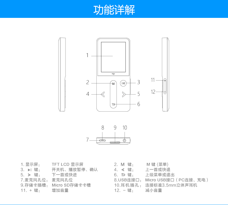 爱国者（aigo）数字播放器MP3-207(蓝)