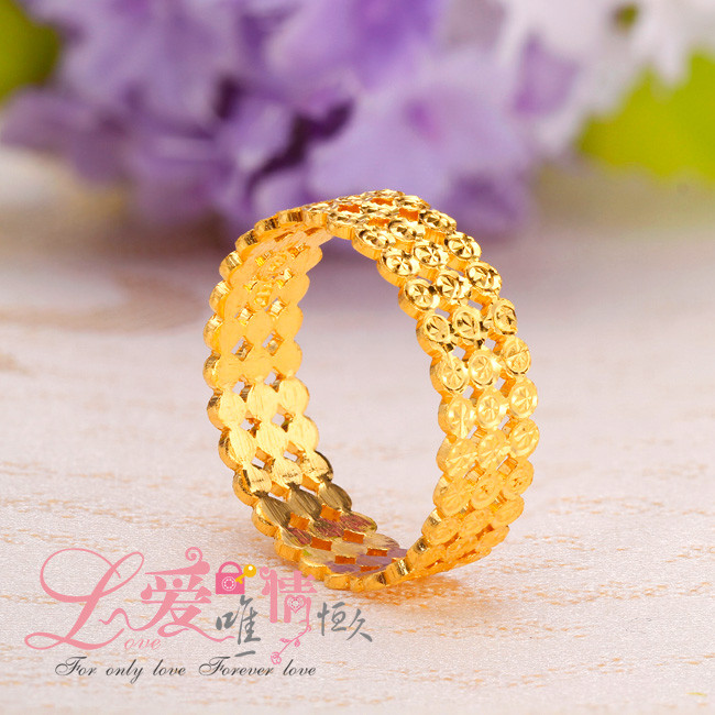 钻石快线 摩尔金3D硬黄金女戒千足金指环24k