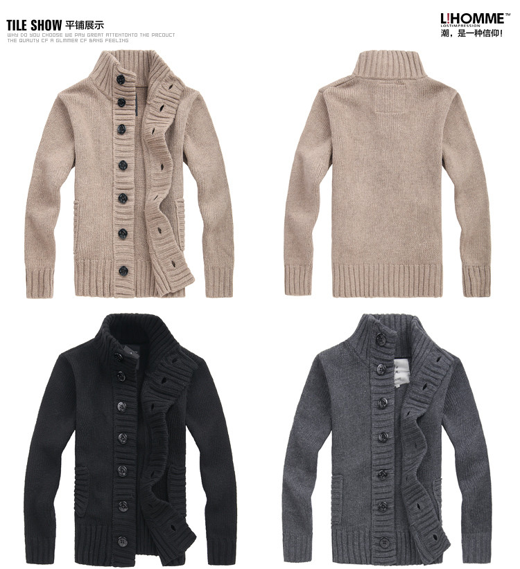 LIHOMME 秋冬新款男士<em>毛衣</em>羊毛混纺开衫<em>外套</em>
