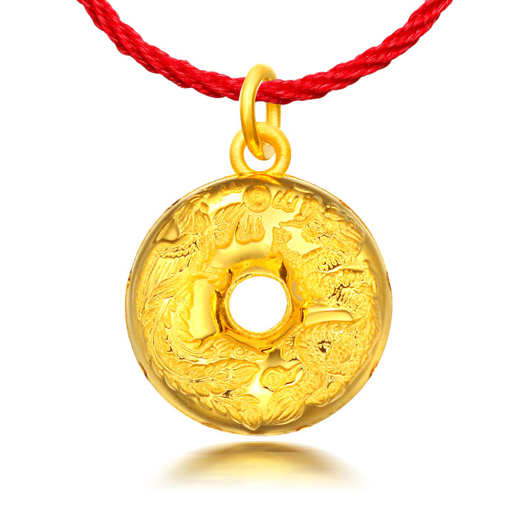 萃华金店 官方正品 黄金千足金吊坠 龙凤戏珠 团