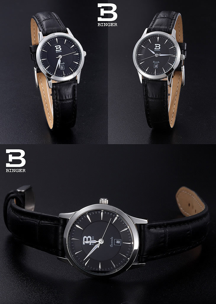 瑞士宾格BINGER手表情侣石英手表精钢晋升超