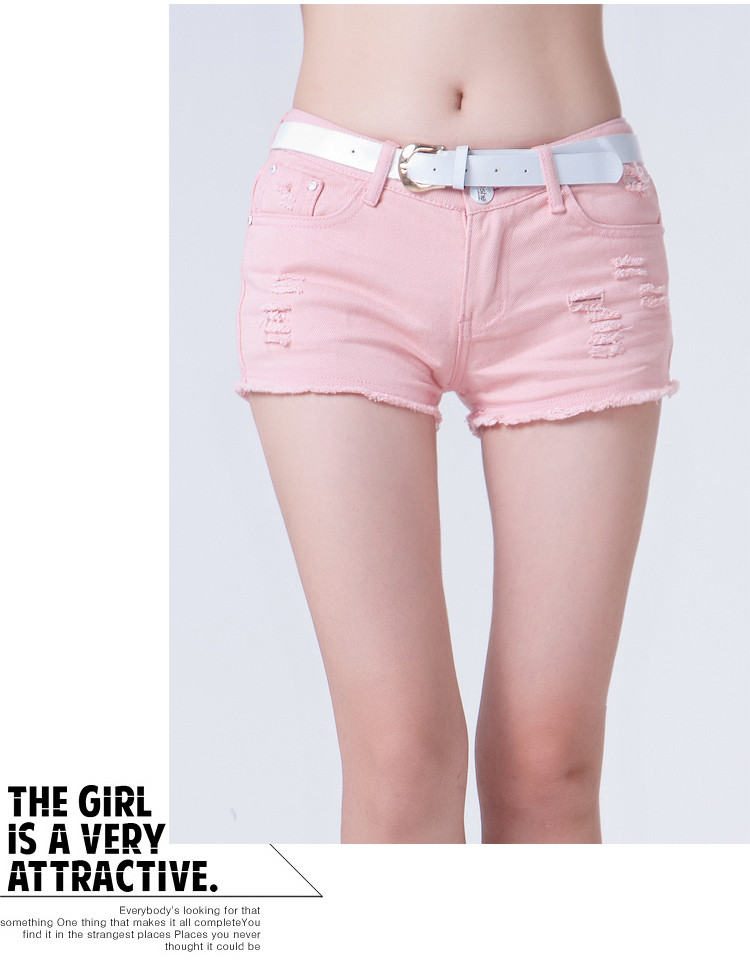 米纱2014新款女装百搭破洞白色<em>全棉</em>牛仔<em>短裤</em>