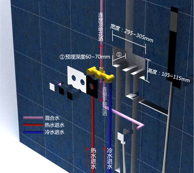 维名达卫浴嵌入式 暗装淋浴花洒龙头套装全铜入墙 增压双控淋浴器