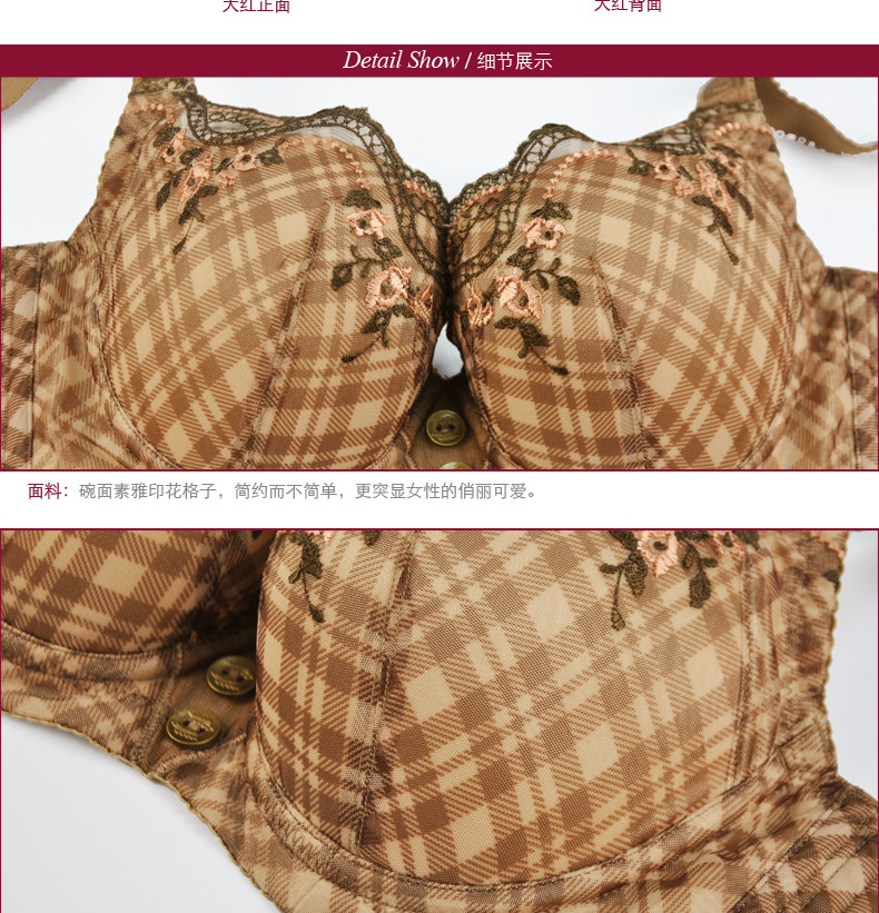 正品 俏丹娜丽人<em>女士</em>时尚<em>文胸</em> <em>精致</em>格纹聚拢内