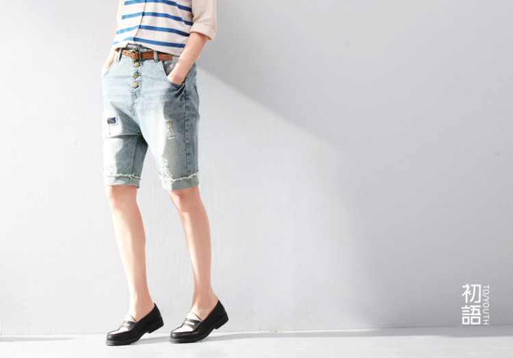 装新款女装 补丁洗水中性风牛仔<em>五分短裤女</em>41