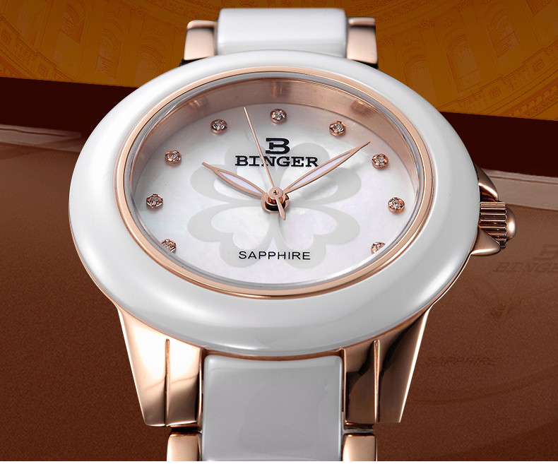 瑞士<em>宾格</em>BINGER全陶瓷<em>女士手表</em>石英表 四叶草