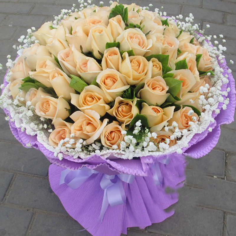 花袭人鲜花速递全国66朵香槟玫瑰情人节送花