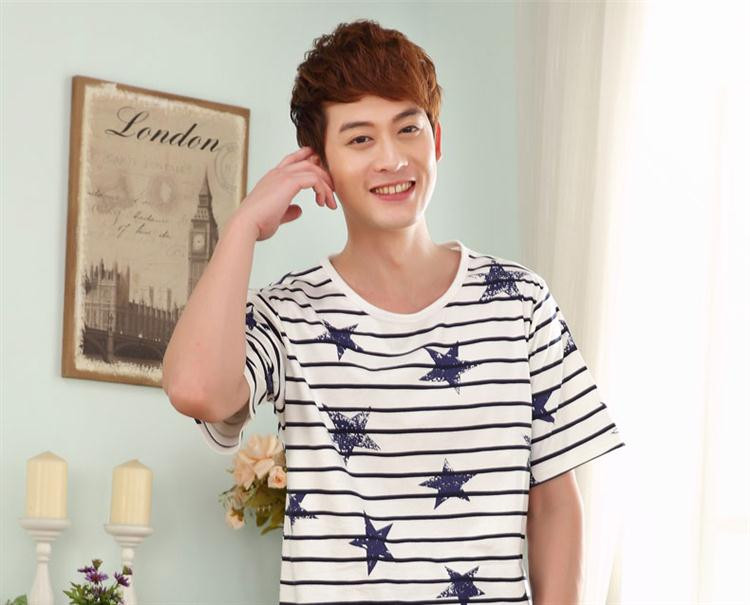 南极人韩版夏季情侣睡衣 星星的短袖100%纯棉