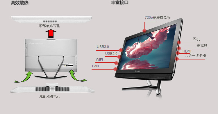 联想(lenovo) c560 23寸一体机 (g3240t 4g 500g 2g 独显 win8 黑)