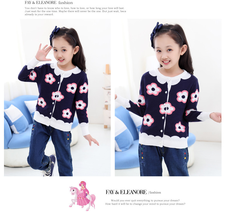 童装2014新款<em>儿童毛衣</em>开衫外套 女童圆领<em>毛衣</em>