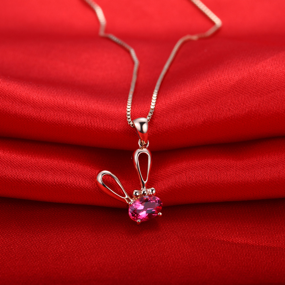 【佐卡伊珠宝旗舰店】佐卡伊 兔兔 18k玫瑰金碧玺吊坠 时尚珠宝吊坠 -苏宁易购