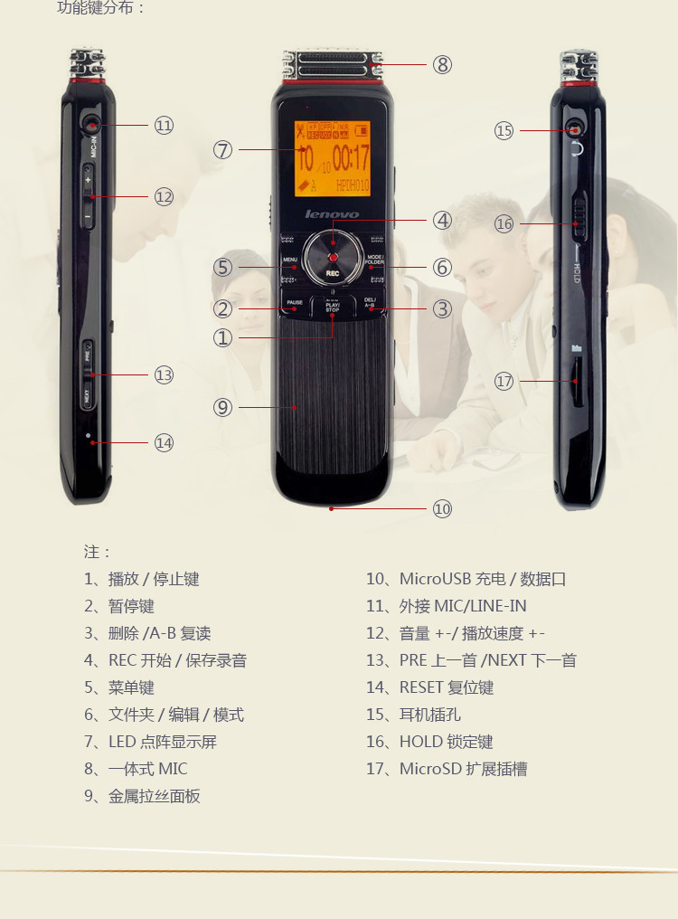 联想b600录音笔 8g 黑色