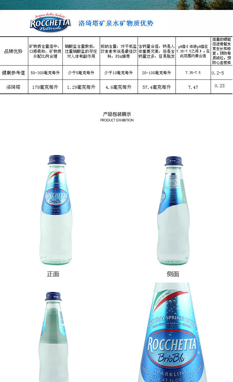苏宁超市自营超级新品 洛琦塔 rocchetta 天然充气矿泉水 250ml/瓶
