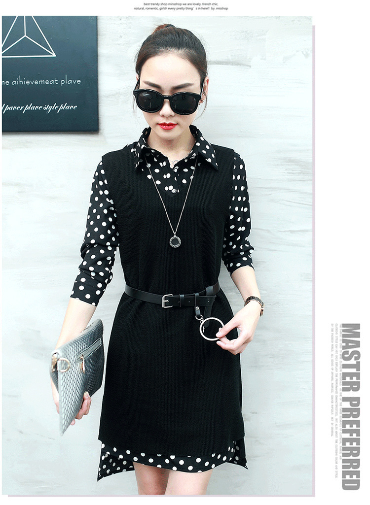 情娇婷2017韩版新款实拍套装针织背心裙春秋