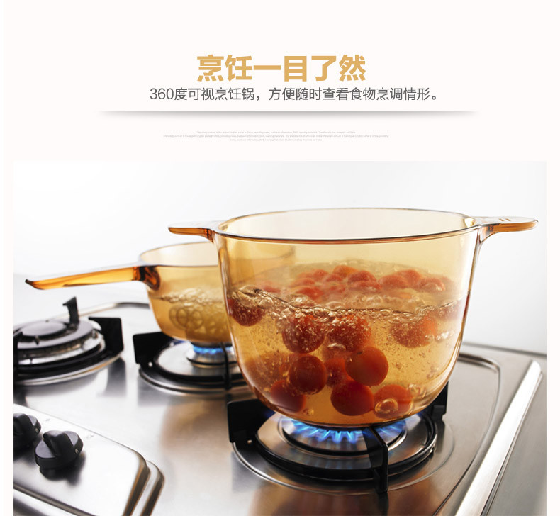 康宁(VISIONS)汤锅VS-32晶彩透明锅耐热玻璃汤锅3.2L
