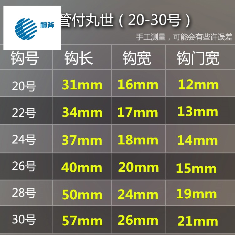 神斧 管付丸世鱼钩 散装有倒刺海钓钩歪嘴长柄进口大号锚钩锚鱼钩包邮