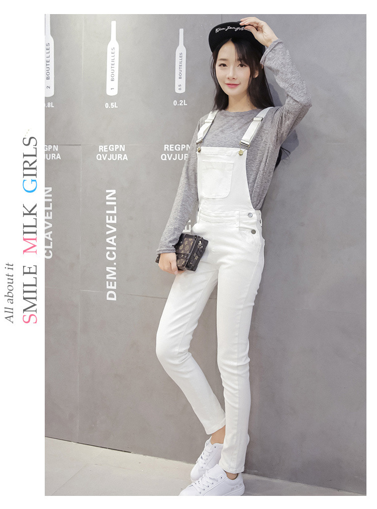 情娇婷2017春季新款白色牛仔背带裤牛仔裤裤