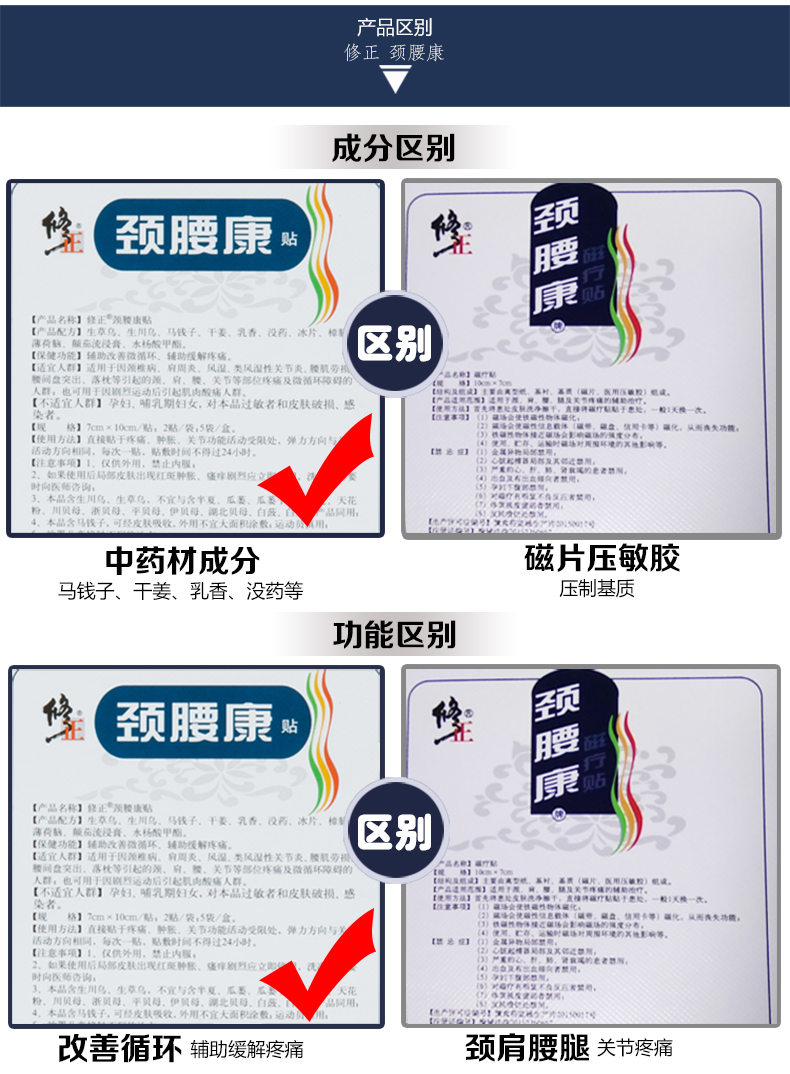 修正颈腰康贴7cm10cm2贴5袋盒肩周炎脊椎炎关节疼痛修正关节疼痛贴