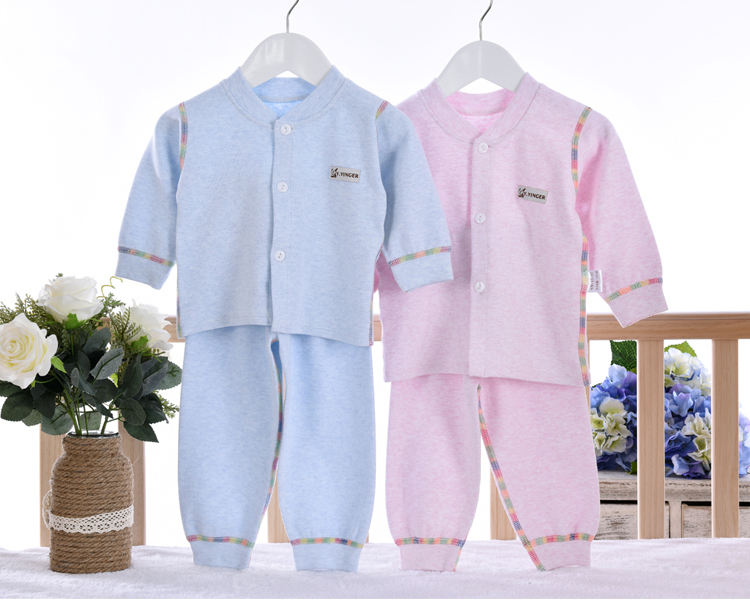 香港亿婴儿 婴儿彩棉对襟系扣套装 Y6127 粉色 80cm（适合9-12个月）