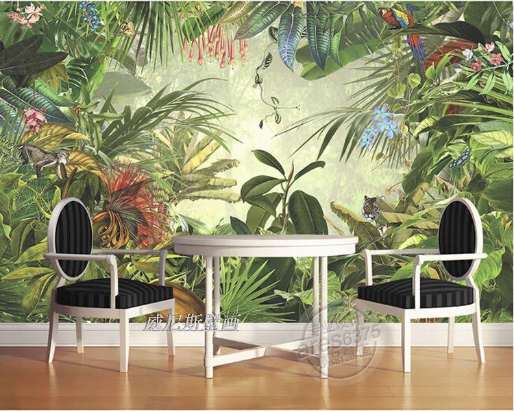 东南亚风格手绘热带雨林芭蕉叶壁纸餐厅客厅电视背景墙纸墙画壹德壹