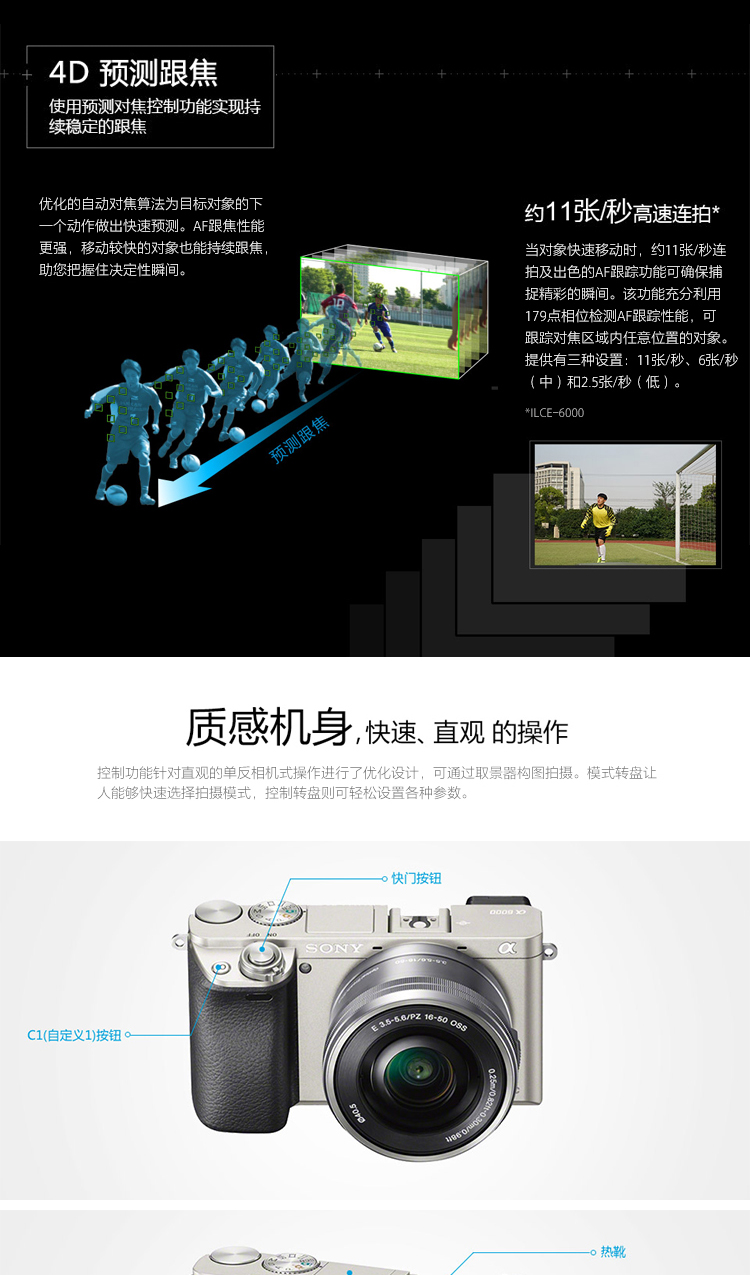 索尼（SONY）ILCE-6000/A6000 微单相机灰色+E PZ 18-105mm F4 G OSS 广角变焦镜头