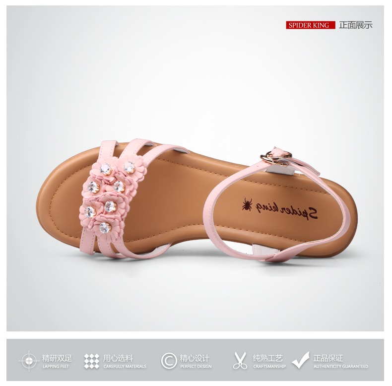 蜘蛛王女凉鞋低跟2017夏季新款时尚花朵水钻